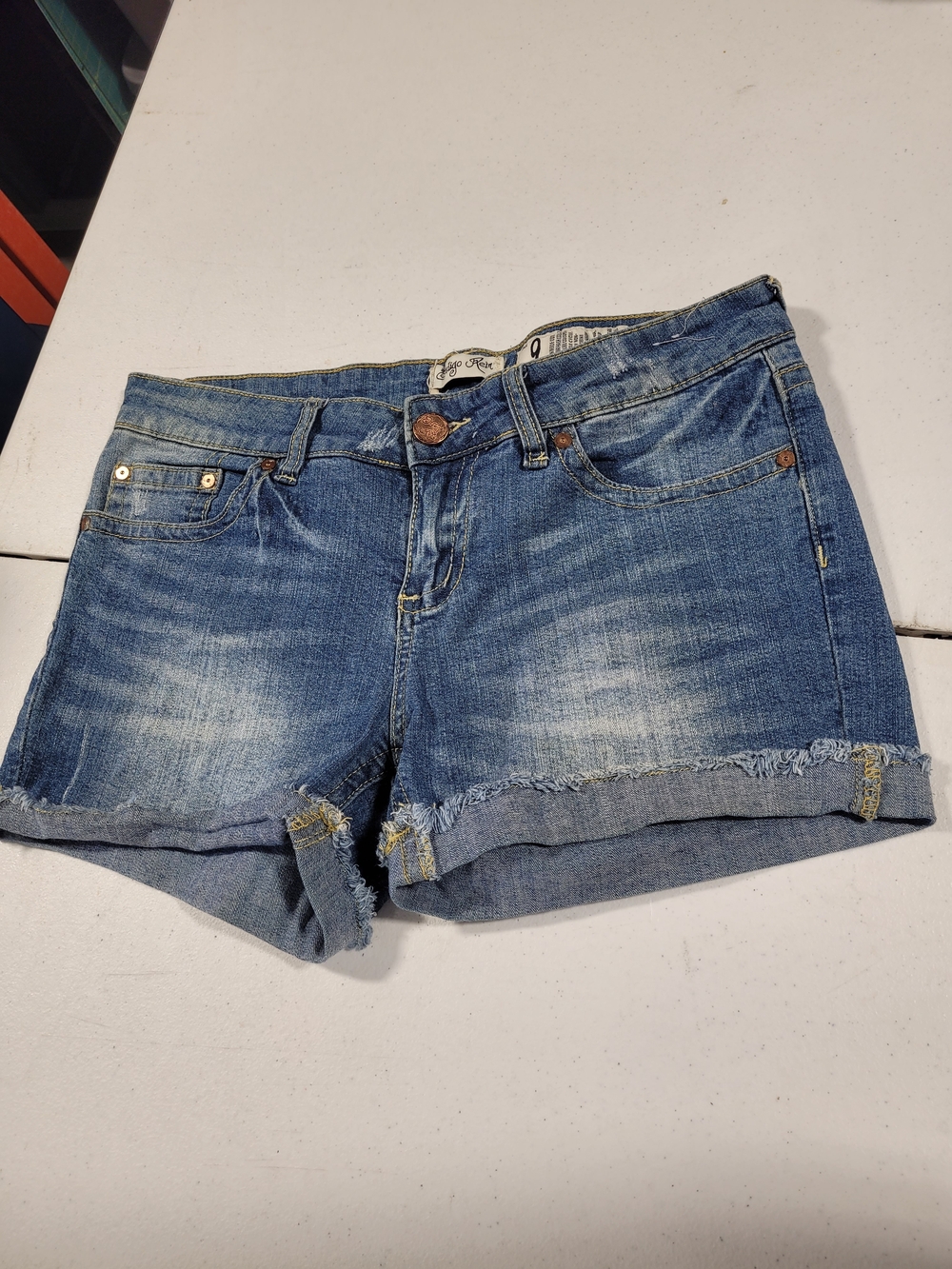 Indigo Rein Distressed Cuffed Blue Denim Shorts